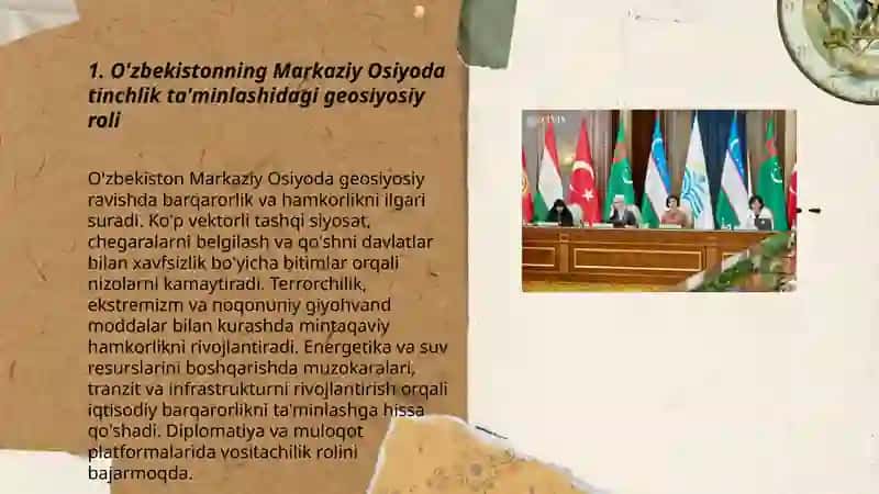 Ózbekistonning markaziy osiyoda tinchlik va mustaqillikni ta’minlashdagi órni 3