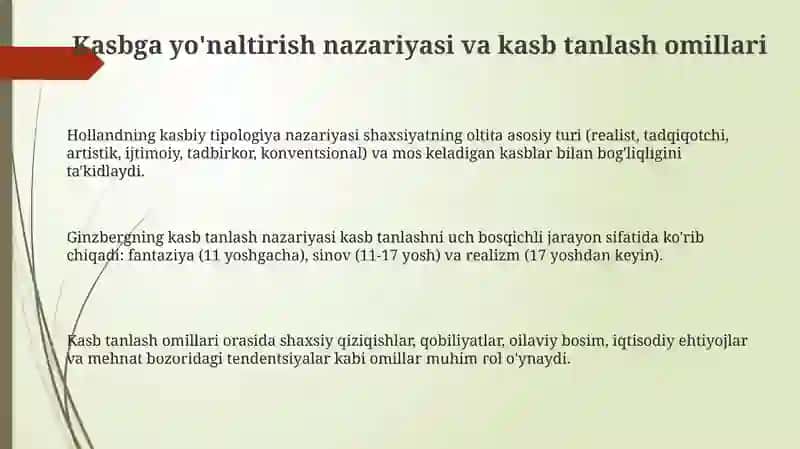 Kasb Tanlash va Yo'naltirish 3