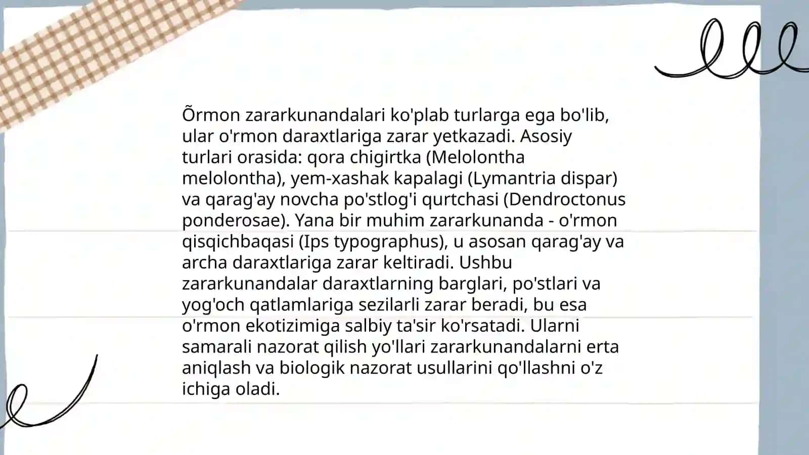 Õrmon zararkunandalari va ularga qarshi kurash usullarini oʻrganish 3