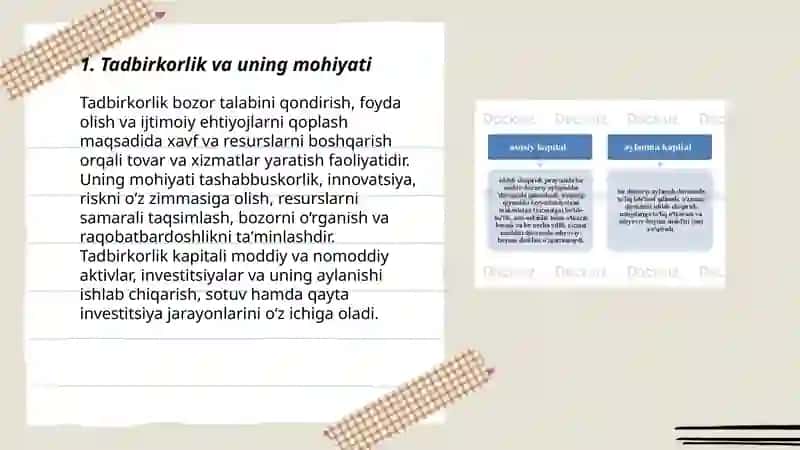 Tadbirkorlik faoliyati.Tadbirkorlik kapitali va uning aylanishi 3