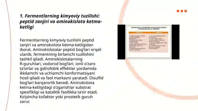 Fermentlarning tuzilishi,tasnifi va ta'siri mexanizimlari 3
