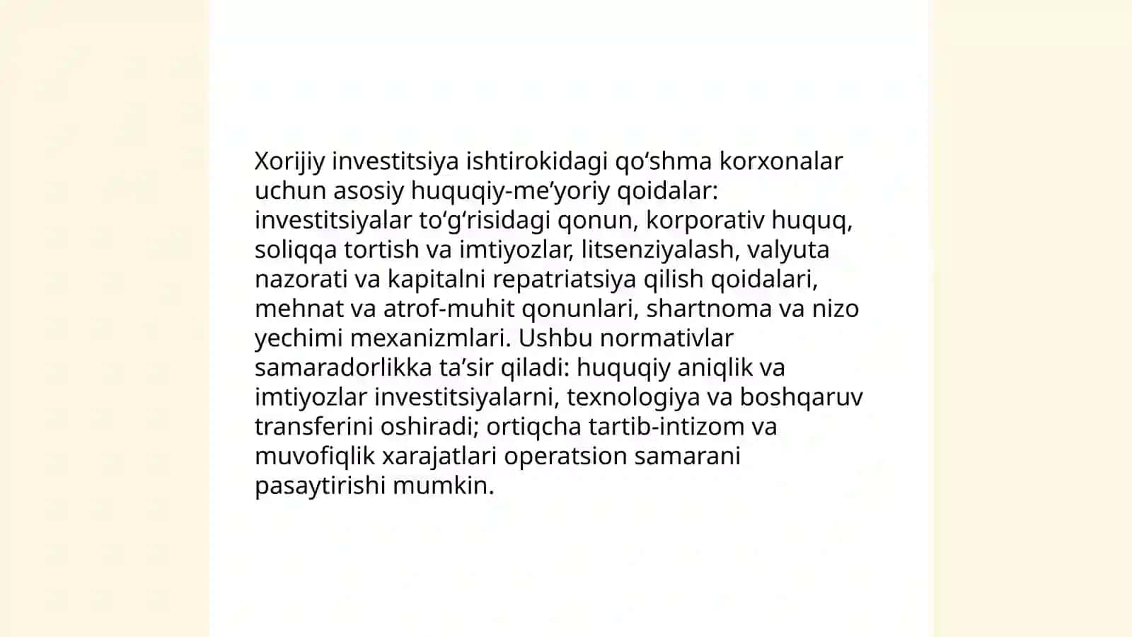 Xorijiy investitsiya ishtirokidagi qo'shma korxonalarning faoliyatini samaradorligini ta'minlash 3