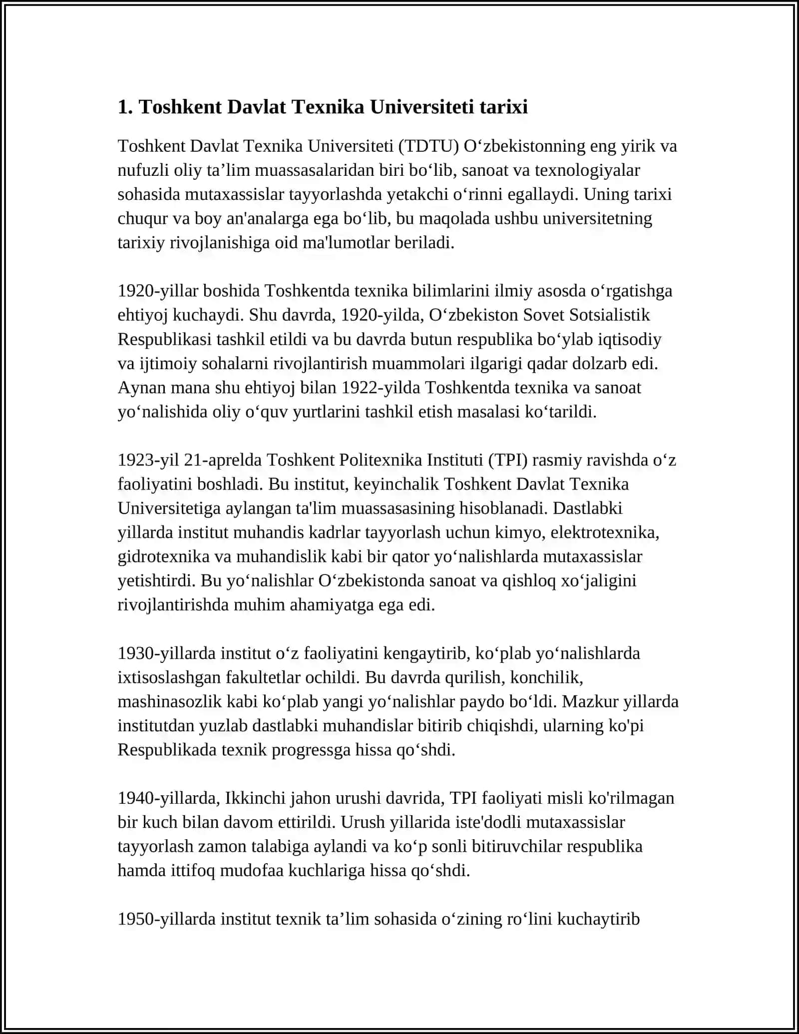 REFERAT Mavzu: TOSHKENT DAVLAT TEXNIKA UNIVERSITETI 3