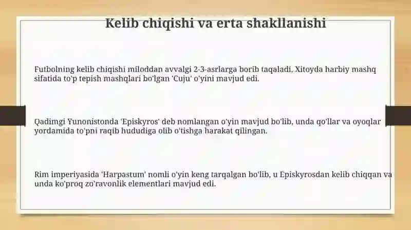 Futbol oʻyinining kelib chiqishi va rivojlanish tarixi 3