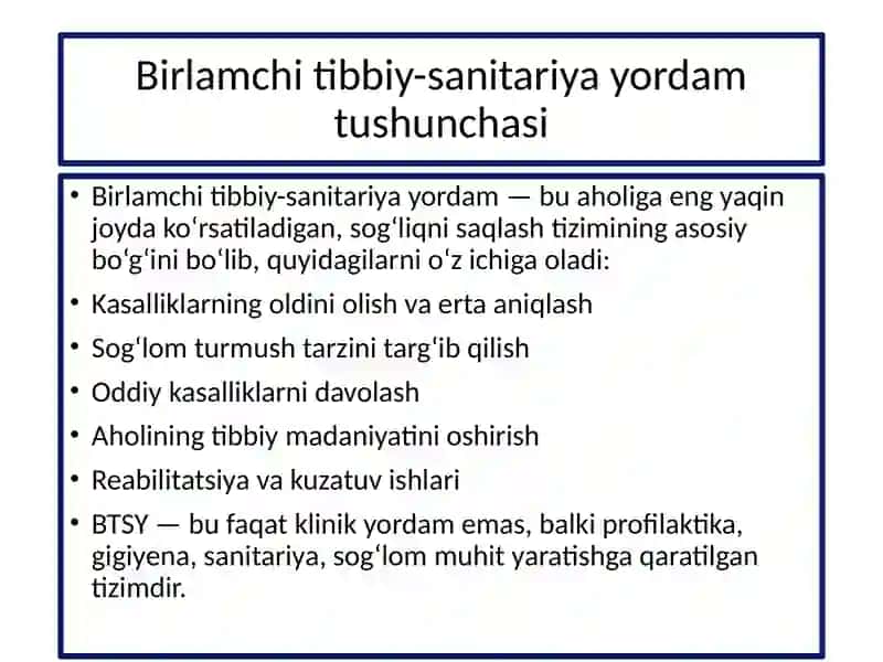 Aholiga birlamchi tibbiy sanitariya yordamini tashkil etish 3