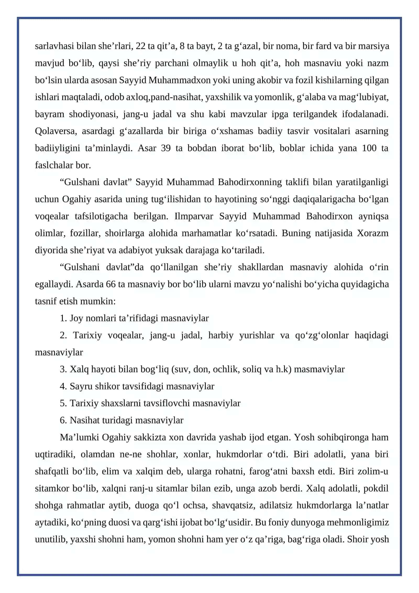 OGAHIY VA UNING “GULSHANI DAVLAT” ASARI 3