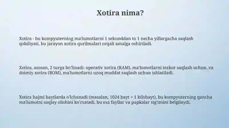 Xotira haqida ummiy tushuncha 3
