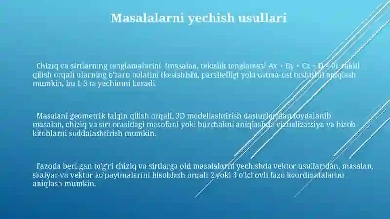 Fazoda berilgan chiziq va sirtlarga doir nazariy va amaliy masalalar yechish 3