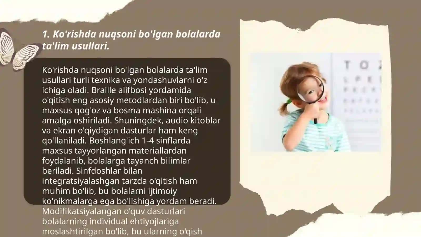 Ko'rishda nuqsoni bo'lgan bolalarda bilim, o'yin, mehnat faoliyati usullarini shakllantirish 3
