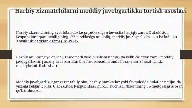 Harbiy xizmatchilarni moddiy javobgarlikka tortish uchun 3