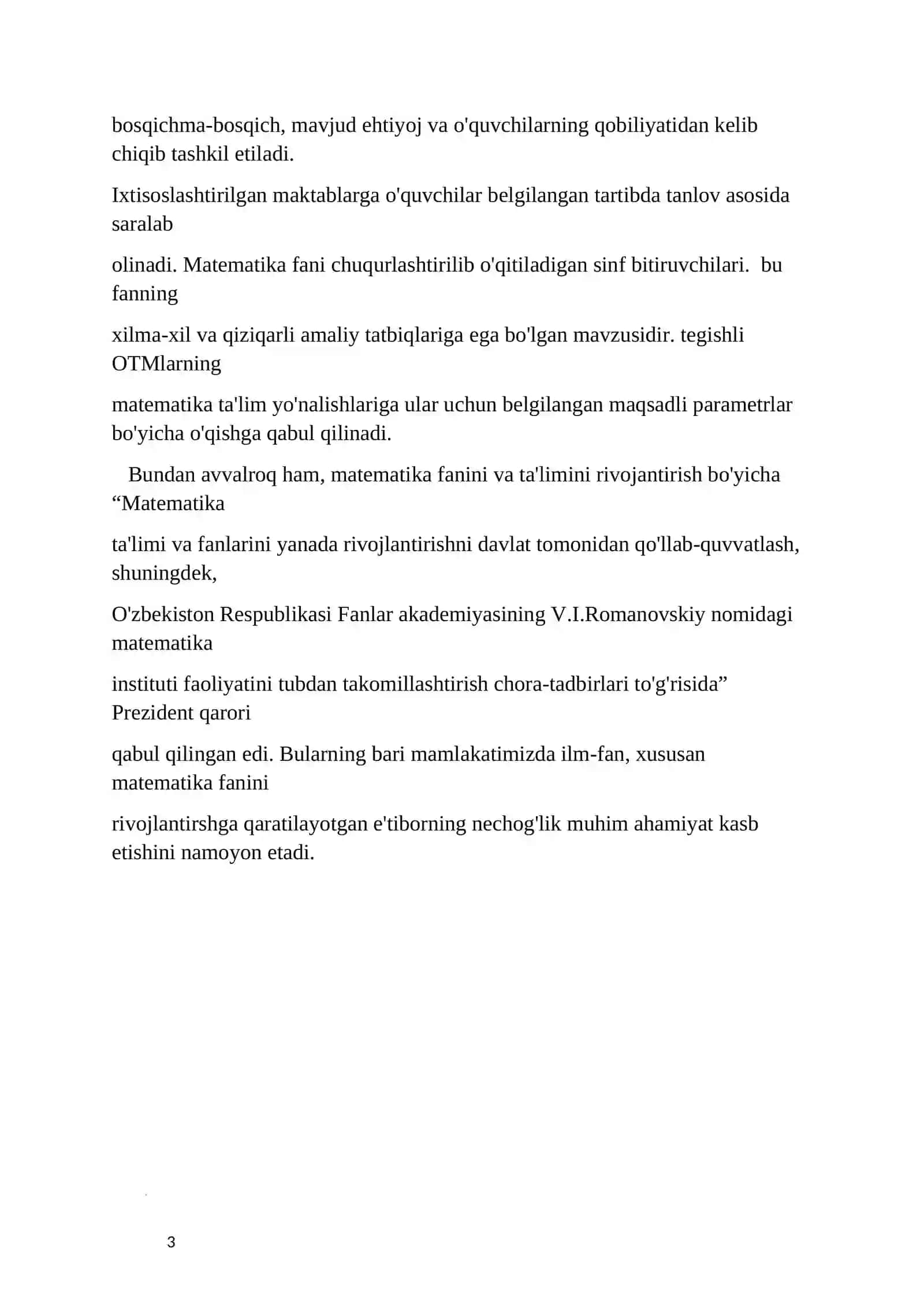 Matematika sohasidagi ta'lim sifatini oshirish va ilmiy-tadqiqotlarni rivojlantirish chora-tadbirlari 3
