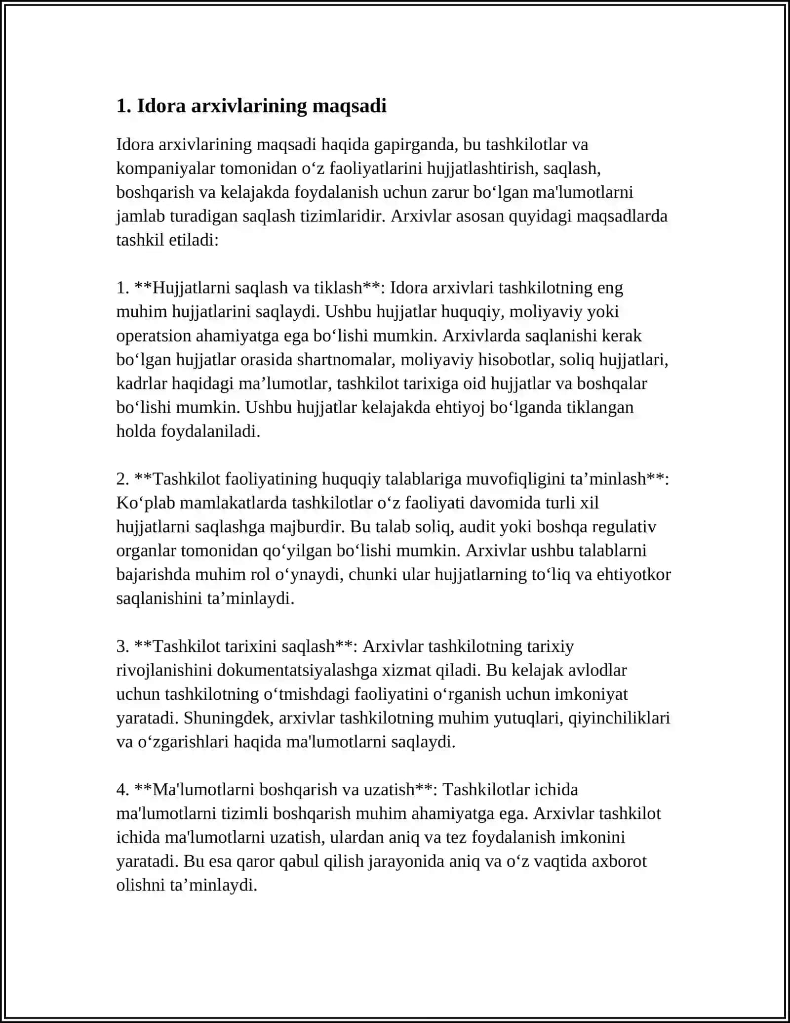 IDORA ARXIVLARINING VAZIFALARI 3