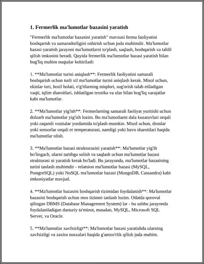 Fermerlik ma'lumotlar bazasi yaratish 3