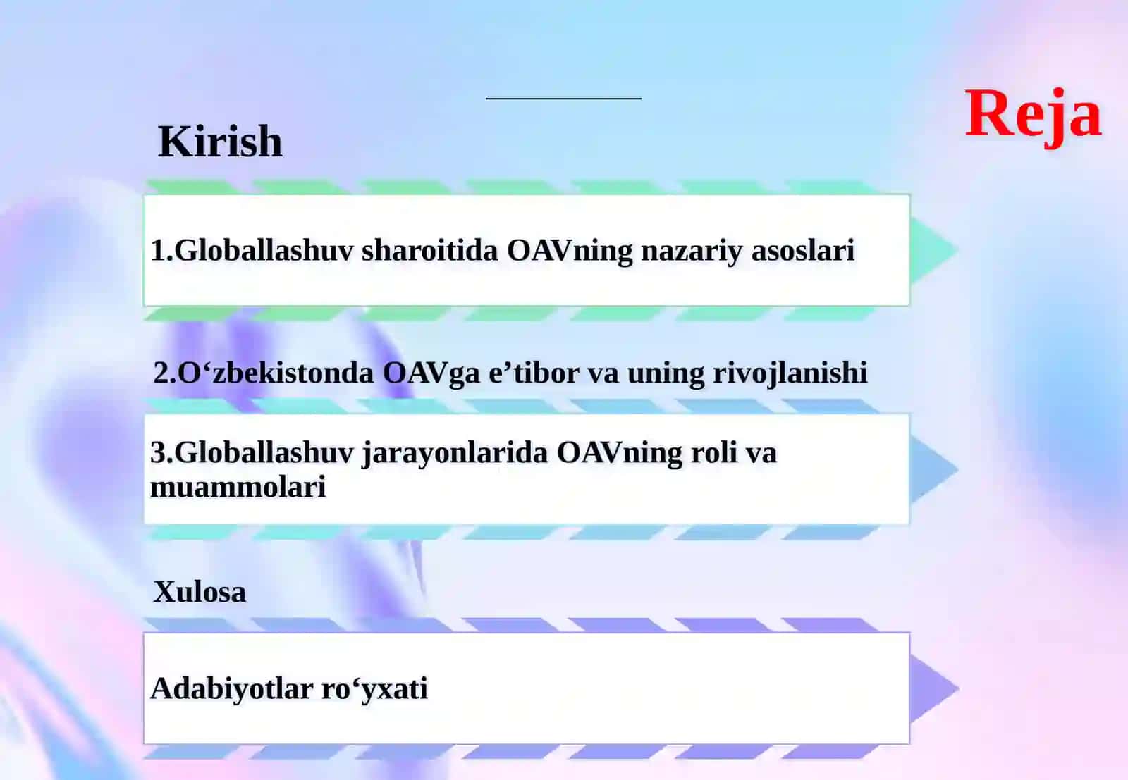 Globallashuv jarayonlardida OAV ga e’tibor (O’zbekiston) 3