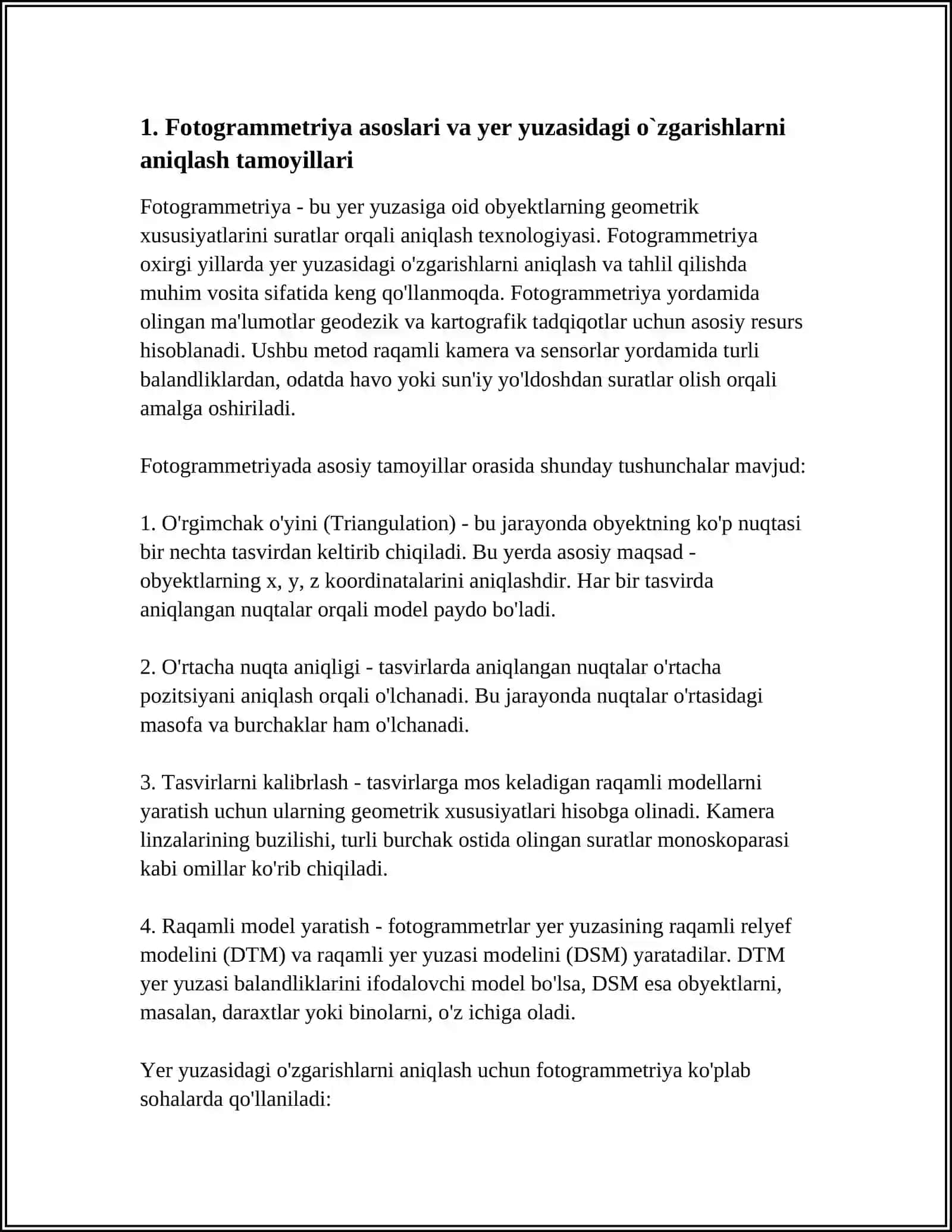 FOTOGRAMMETRIYA YORDAMIDA YER YUZASIDAGI O`ZGARISHLARNI TAHLIL QILISH 3