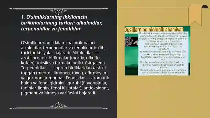 O'simliklarning kelib chiqishi ikkilamchi bölgan moddalar 3