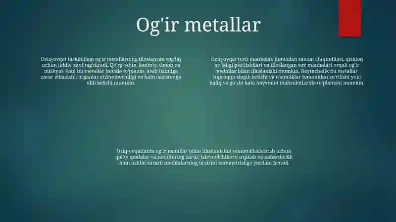 Oziq-Ovqat Mahsulotlarining Kimyoviy Elementlardan Zaxarlanishi 3