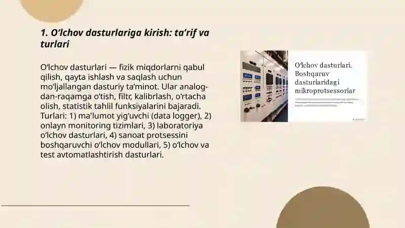 O‘lchov dasturlari. Boshqaruv dasturlaridagi mikroprotsessorlar 3