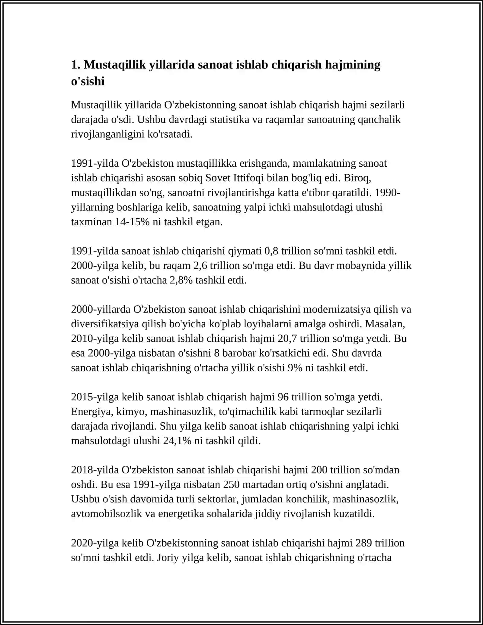 MUSTAQQILIK YILLARIDA SANOAT SOHASIDAGI OZGARISHLAR 3
