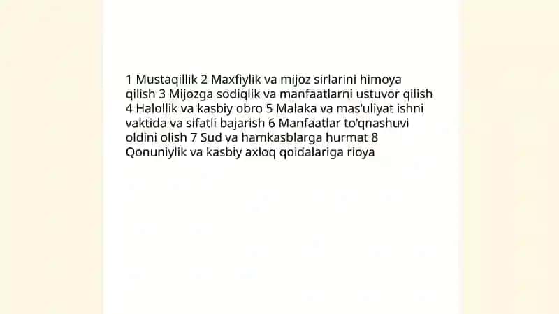Advokatlar rioya etadigan axloqiy qoidalar 3