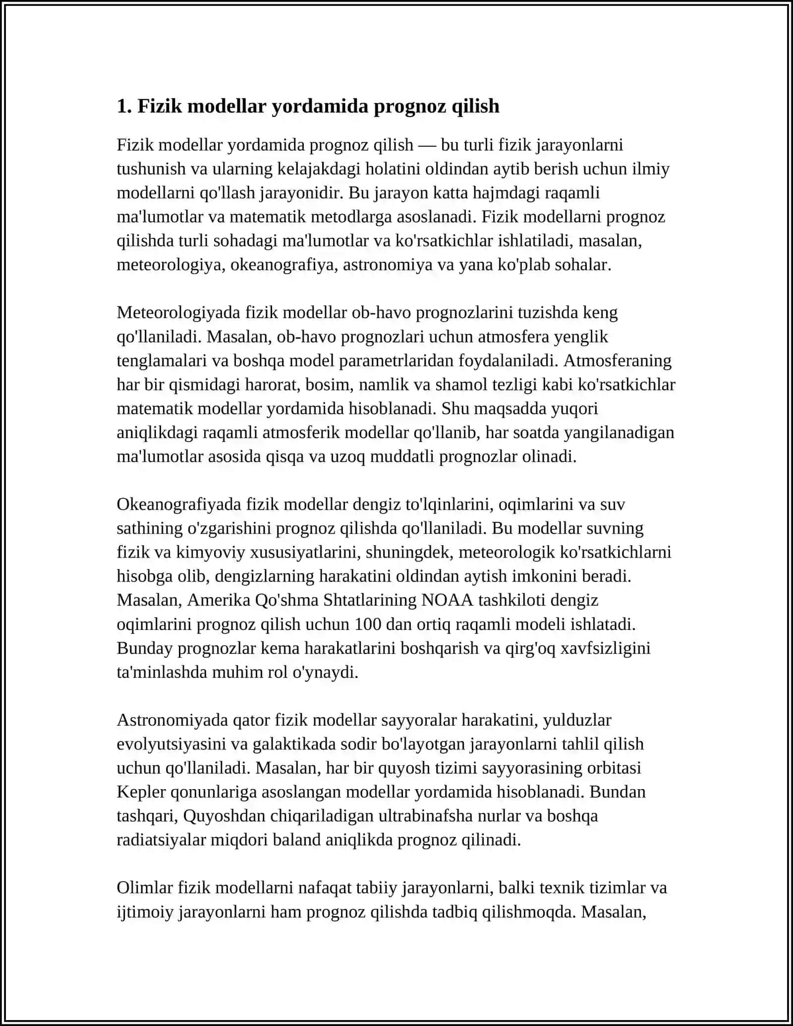 FIZIK VA MATEMATIK MODELLASHTIRISH OLINGAN NATIJALAR ASOSIDA PROGNOZ OLINGAN NATIJALAR ASOSIDA PROGNOZ QILISH 3