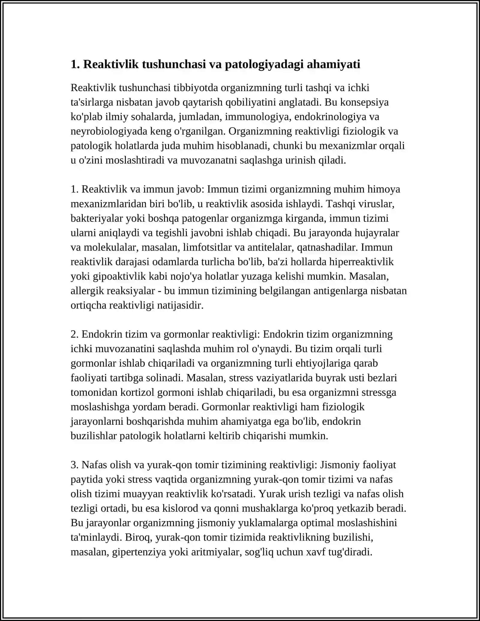 PATOLOGIYADA REAKTIVLIKNING AHAMIYATI. REAKTIVLIK TURLARI 3