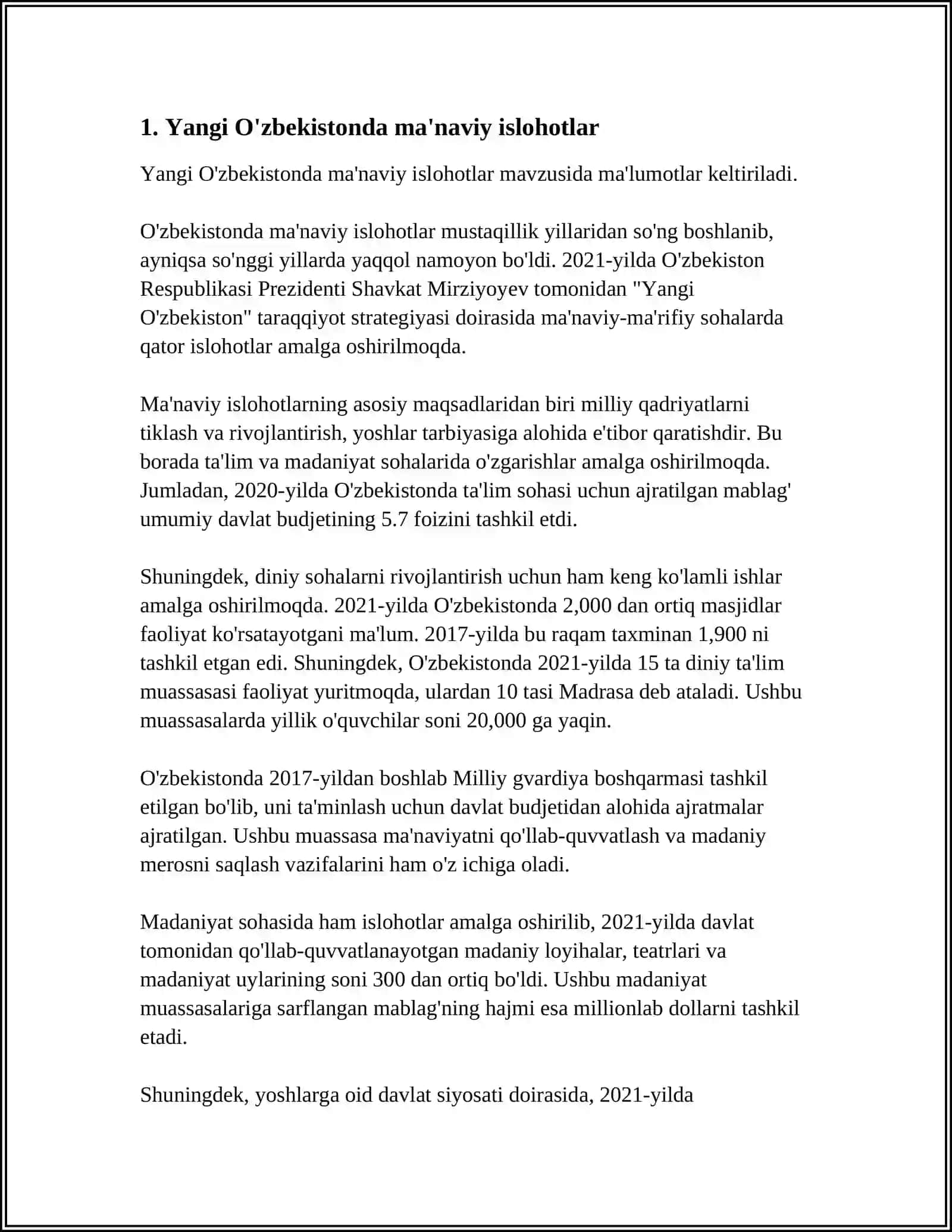 YANGI OZBEKISTONDA AMALGA OSHIRILAYOTGAN MANAVIY OZGARISHLAR 3