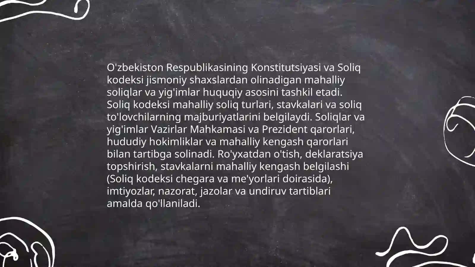 Jismoniy shaxslardan undiriladigan mahalliy soliqlar va yig'imlar hamda ularni takomillashtirish 3