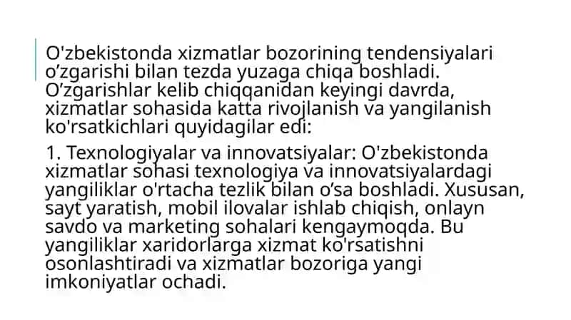 O’zbekistondaxizmatlar bozorining o’zgarish tendensiyalari 3