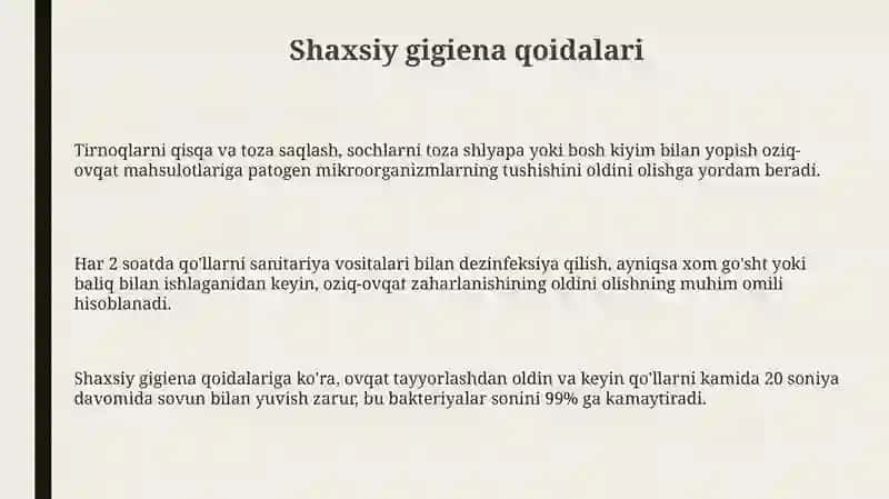 Oziq ovqat gigienasining ummumiy tamoillari 3