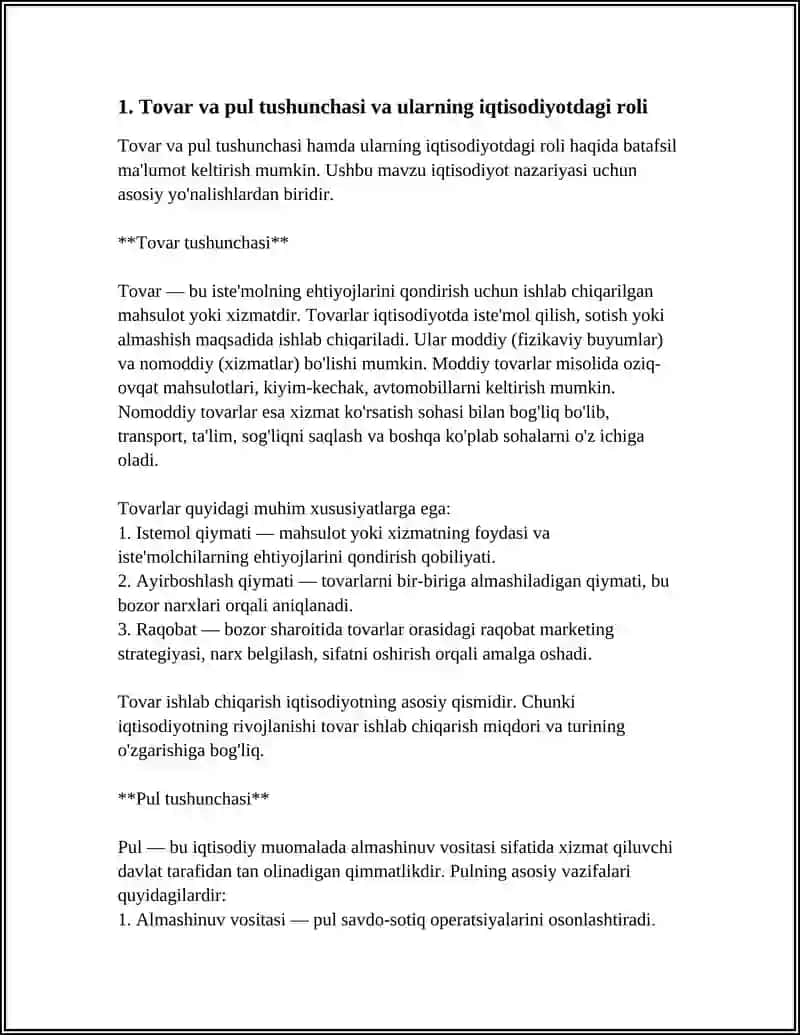 IQTISODIYOTDA TOVAR VA PUL 3