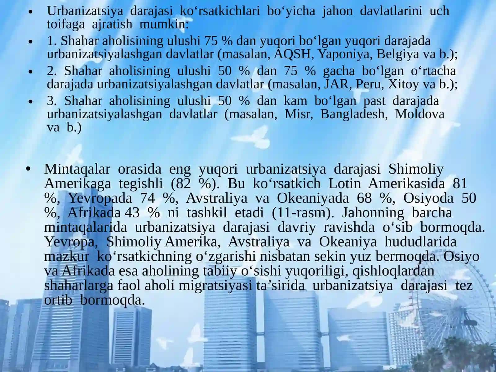 Jahon mamlakatlarining urbanizatsiyasi 3