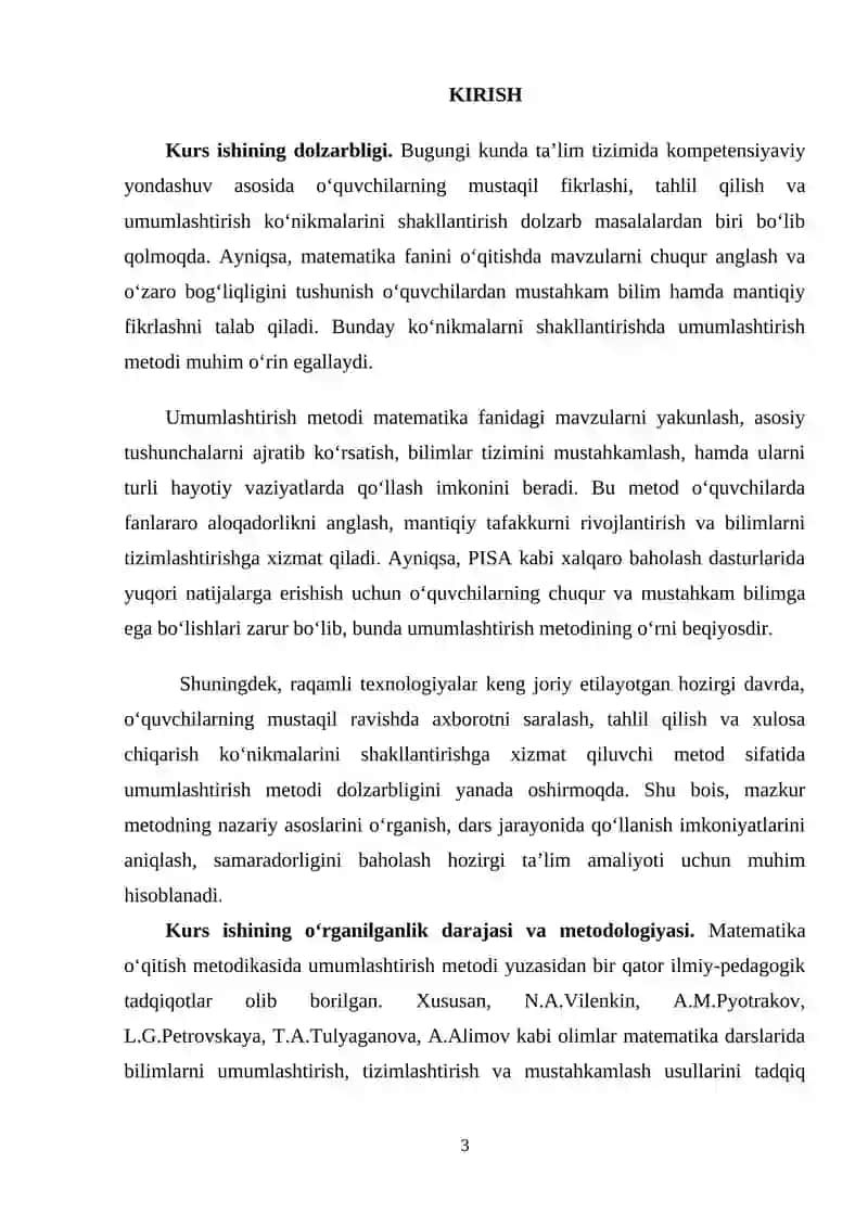 Matematika o’qitish metodikasidan “Umumlashtirish metodi” 3
