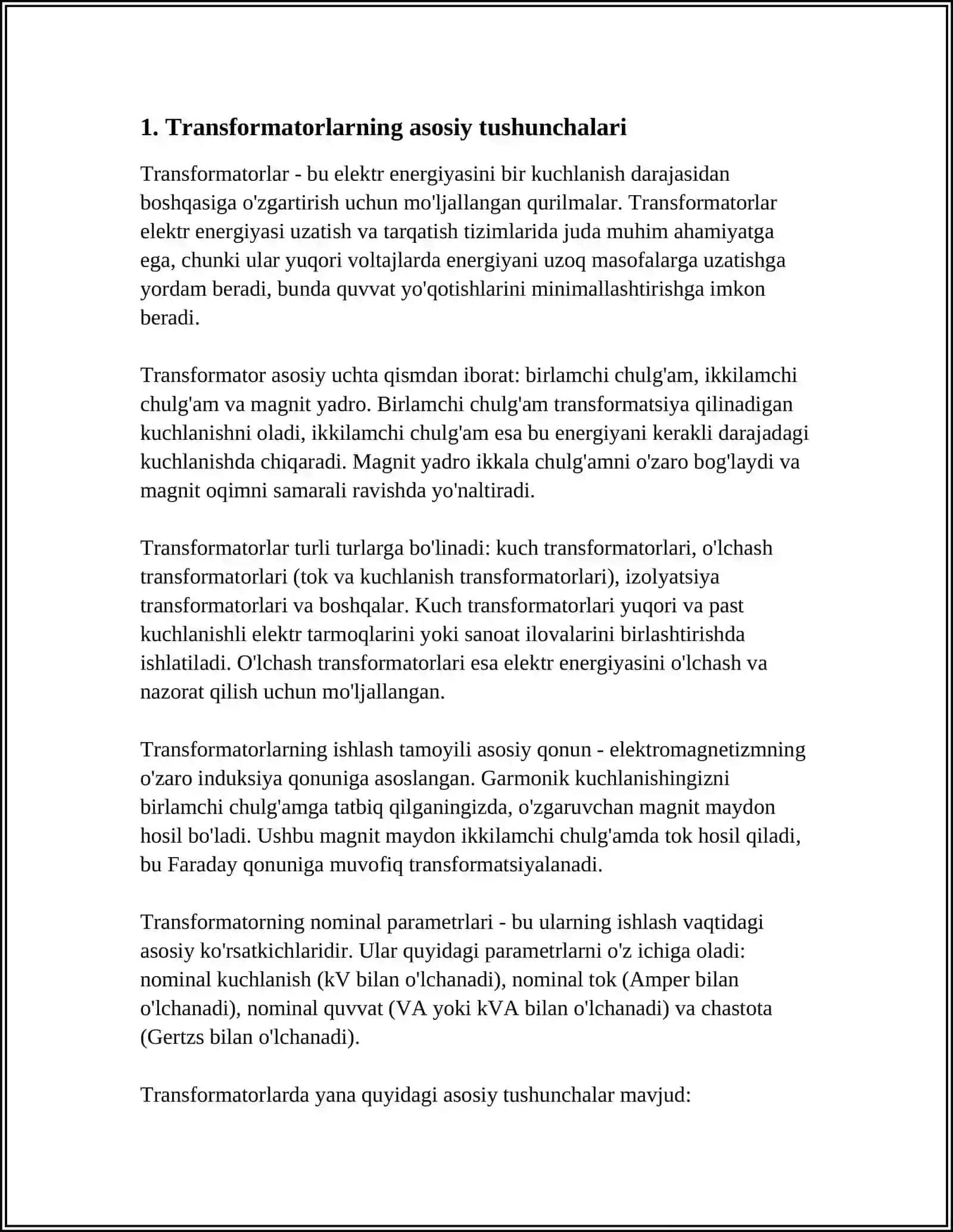 TRANSFORMATORLAR MAVZUSIGA DOIR 80 MINUTLIK DARS ISHLANMA 3