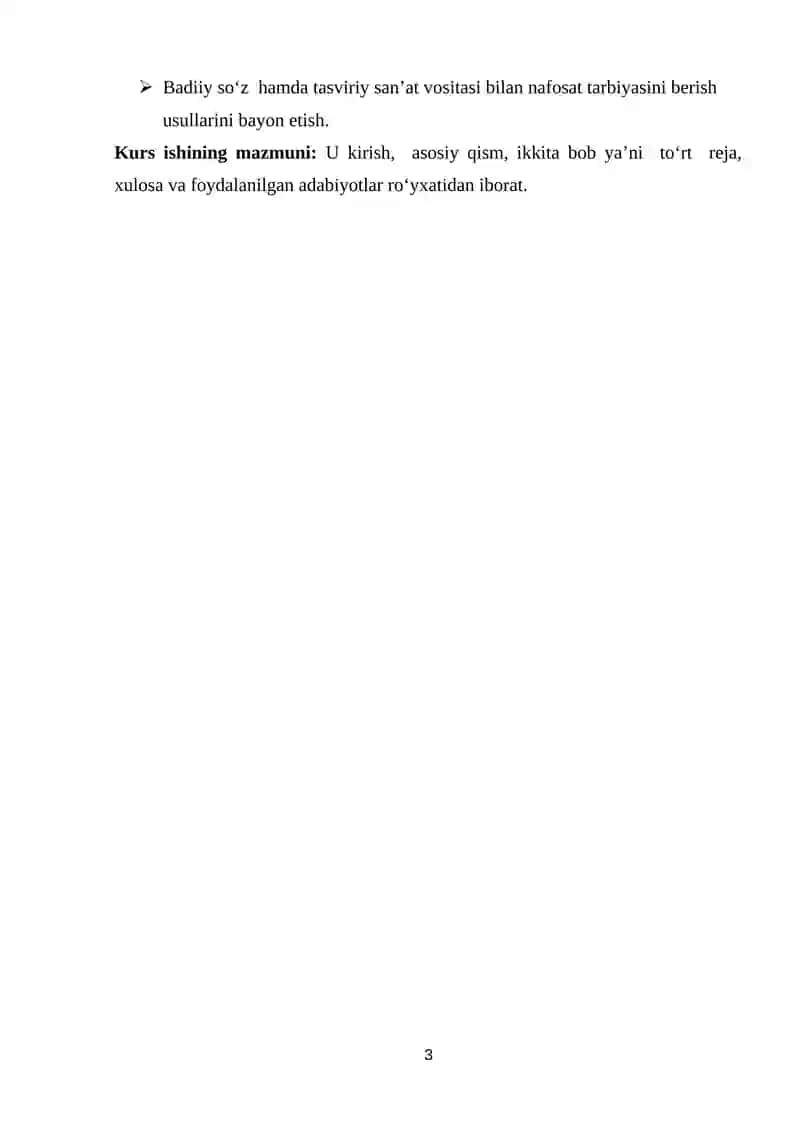 BOSHLANGʻICH SINF OʻQUCHILARIGA NAFOSAT TARBIYASINI BERISHDA PEDAGOGIK MAHORATNING TUTGAN O‘RNI KURS ISHI 3