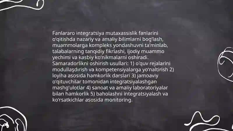 Mutaxassislik fanlarini oʻqitish samaradorligini oshirishda integrativ yondashuv 3