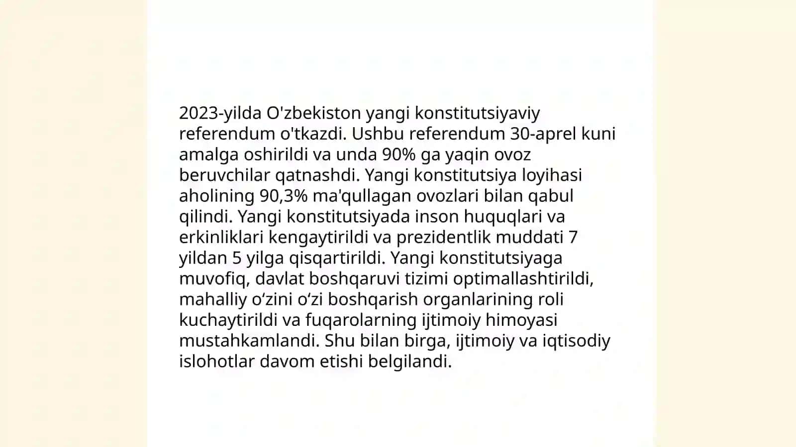 Yangi Oʻzbekiston Prezidenti Shavkat Mirziyoyev amalga oshirilayotgan islohotlar 3