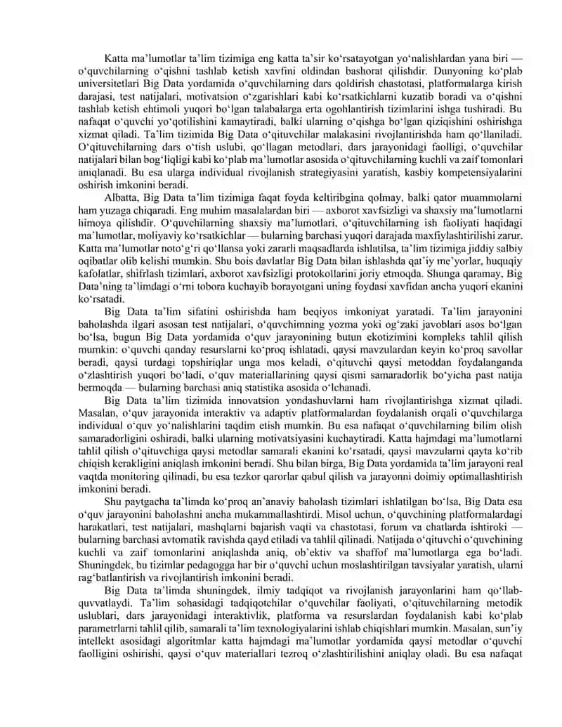 Big Data va katta hajmdagi ma’lumotlarni tashkil qilishning ta’limdagi imkoniyatlari 3