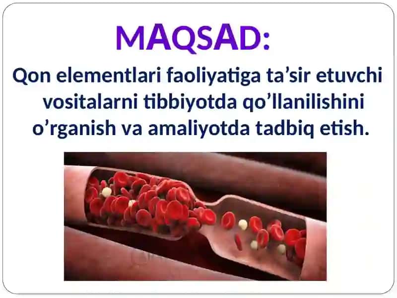 Trombotsitlaragregatsiyasiga, qonivish jarayoni va fibrinolizga ta'sir etuvchi vositalar 3