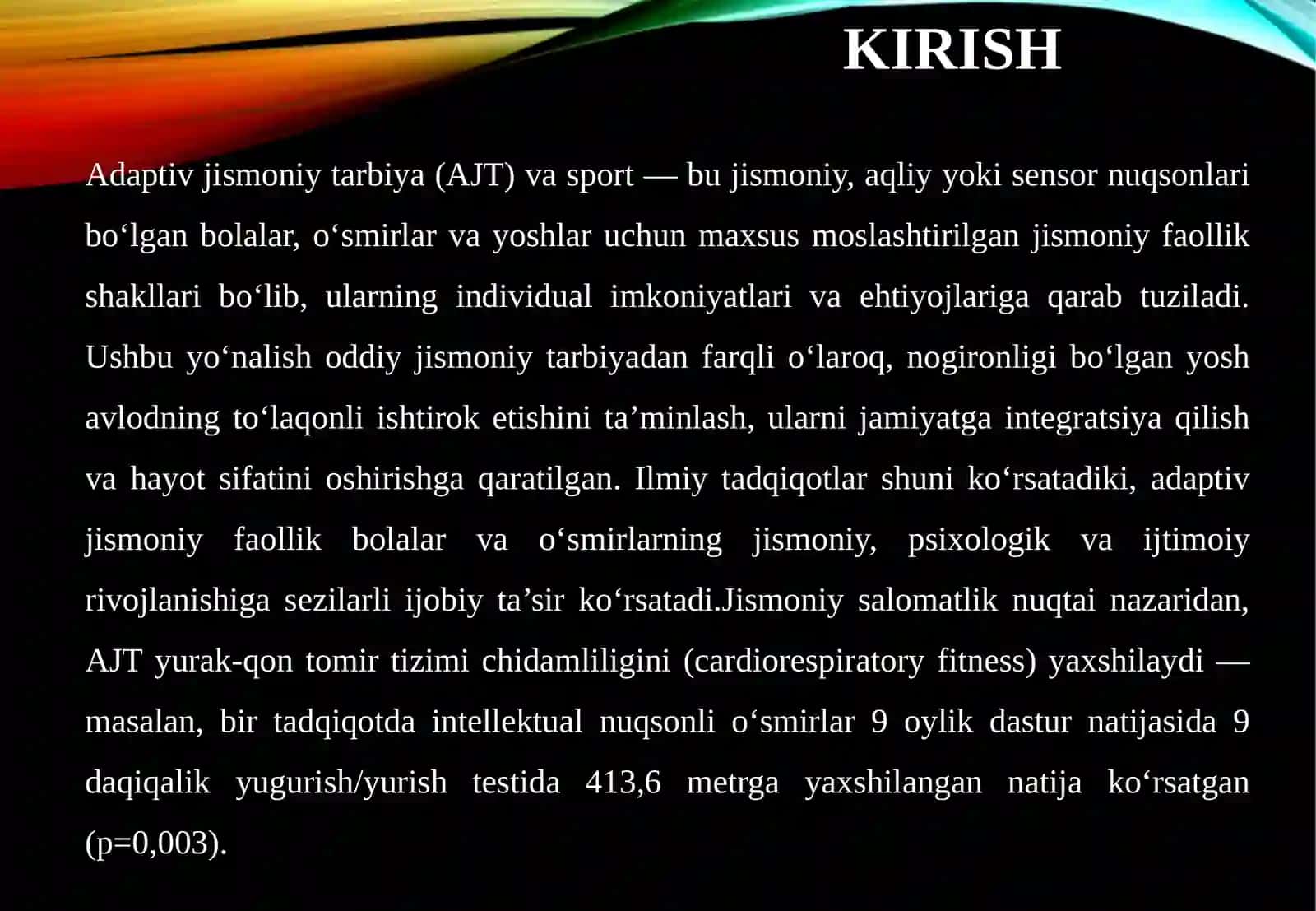 BOLALAR, O‘SMIRLAR VA O‘SPIRINLARNING ADAPTIV JISMONIY TARBIYA VA SPORT BILAN SHUG‘ULLANISH TA’SIRI 3