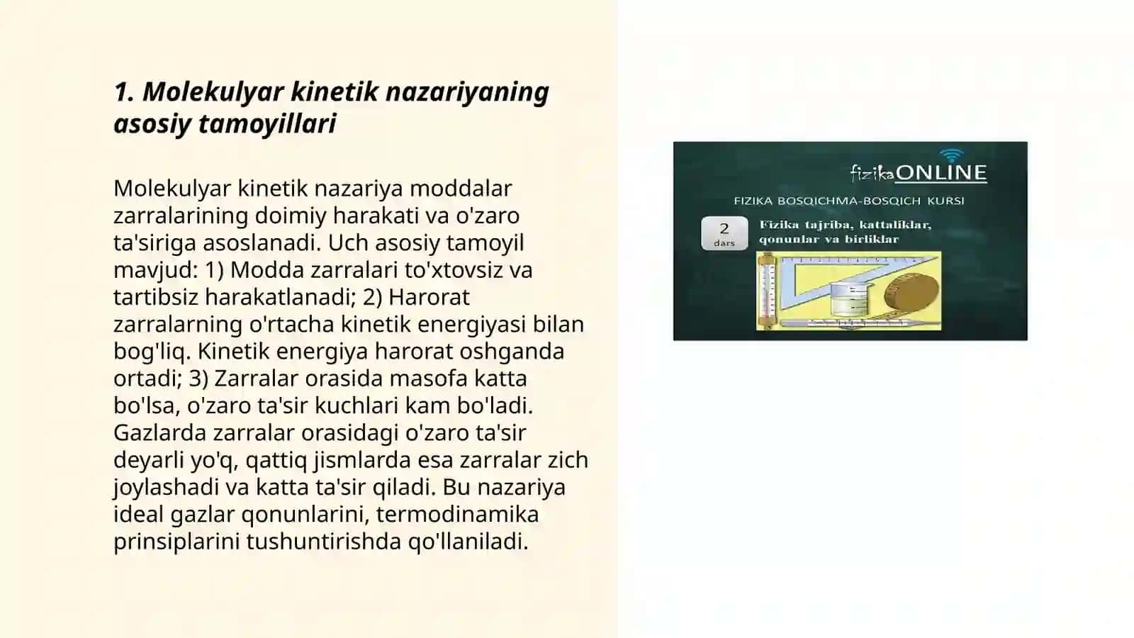 Malekulyar kinetik nazariya va stalistil fizika asoslari 3