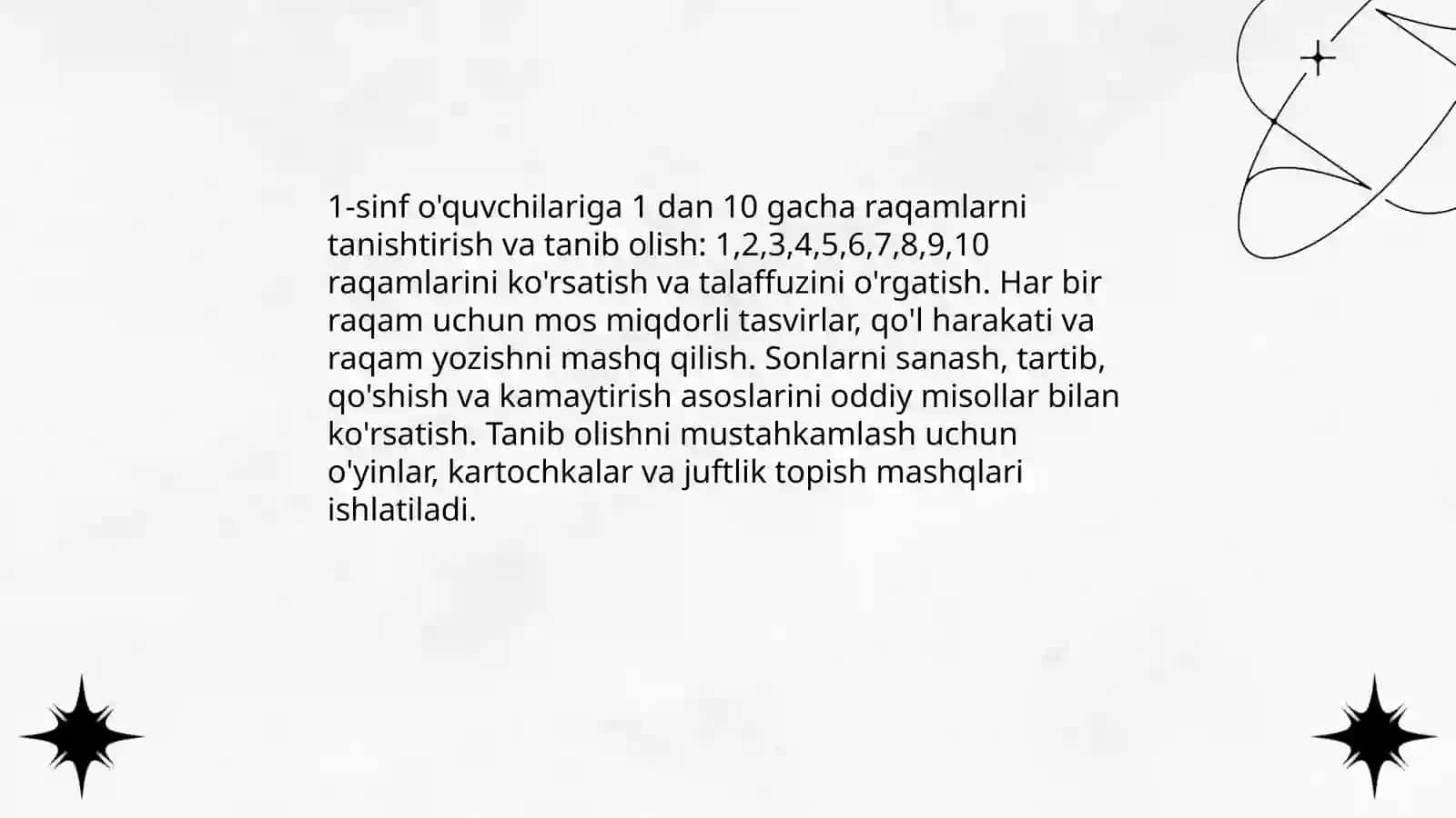 1 sinfga 1 dan 10 gacha boʻlgan sonlarni oʻrgatish 3