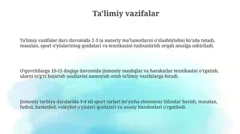 Jismoniy tarbiyadarslarining vazifalari 3