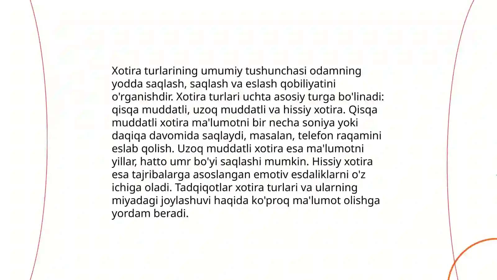 Xotira turlari va uning jarayonlari 3