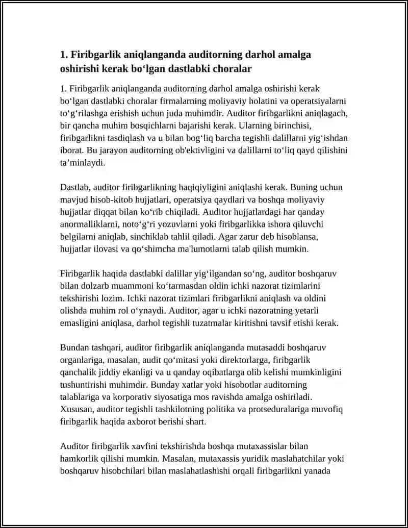 FIRIBGARLIK ANIQLANGANIDA AUDITORNING HATTI-HARAKATI 3