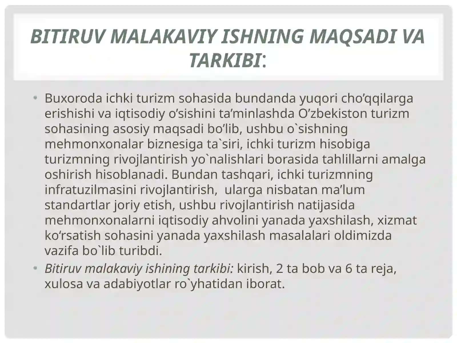 Ichki turizm rivojlanishining Buxoro mehmonxonalari biznesiga ta’siri 3