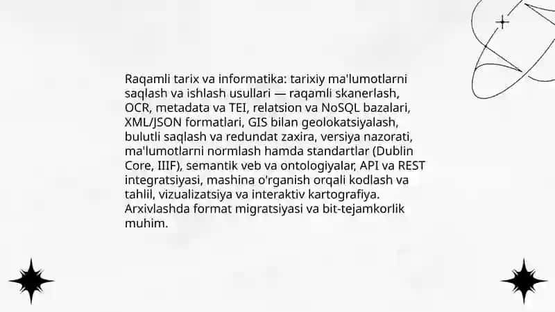 Raqamli tarix va informatika: tarixiy ma'lumotlarni saqlash va ishlash usullari 3