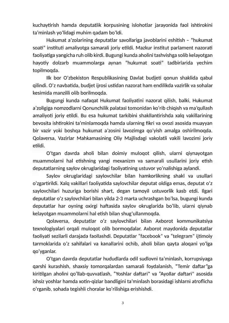 O‘zbekiston Respublikasi Prezidentining Oliy Majlisga Murojaatnomasi 3