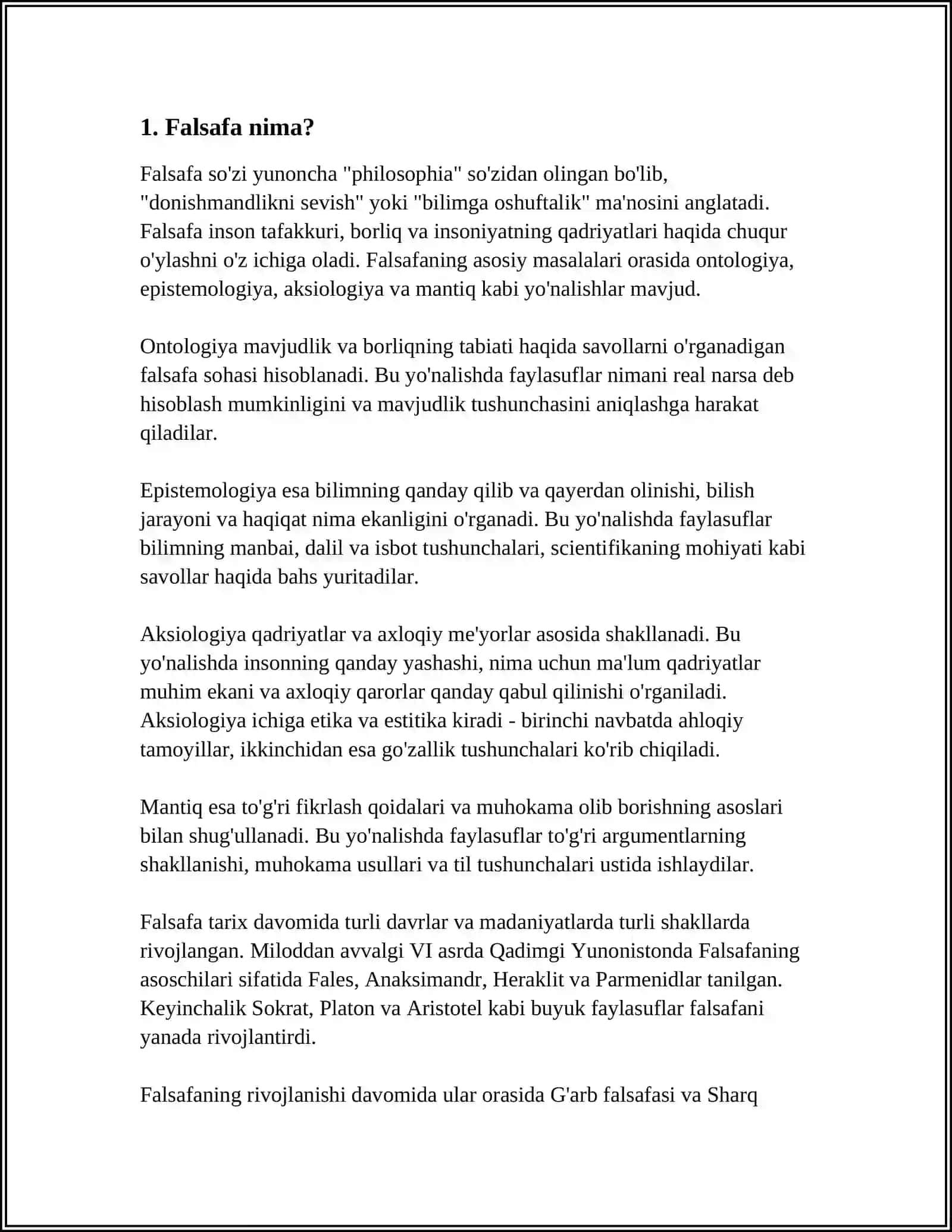 FALSAFANING MOHIYATIGA OID SHARQ VA GʻARB MUTAFAKKIRLARINING TAʼRIFLARINI TASNIFLASH 3