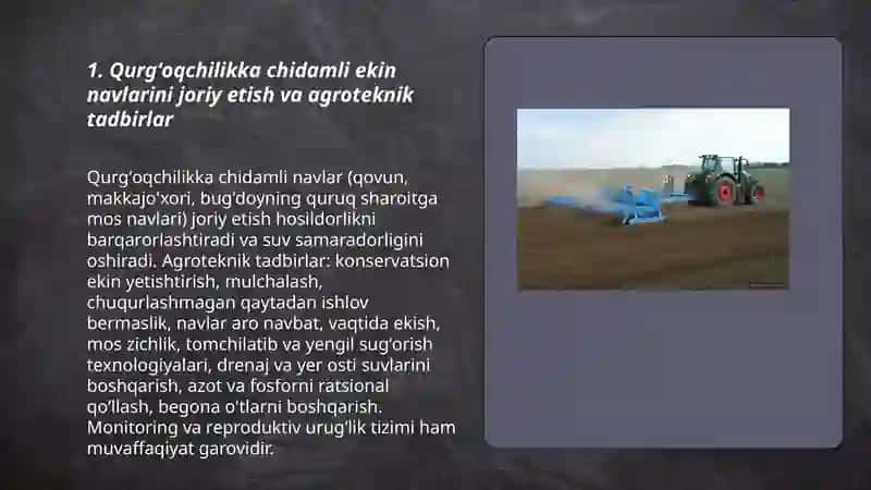 Agratexnik tadbrlarning iqlim õzgarishiga qarshi moslashuvdagi õrni Komilov shodlik 3